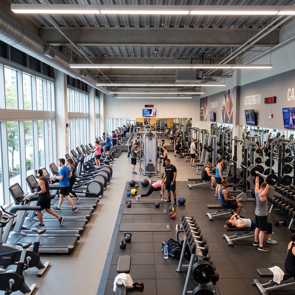 Modernes Fitnessstudio mit Trainingsgeräten für Männer